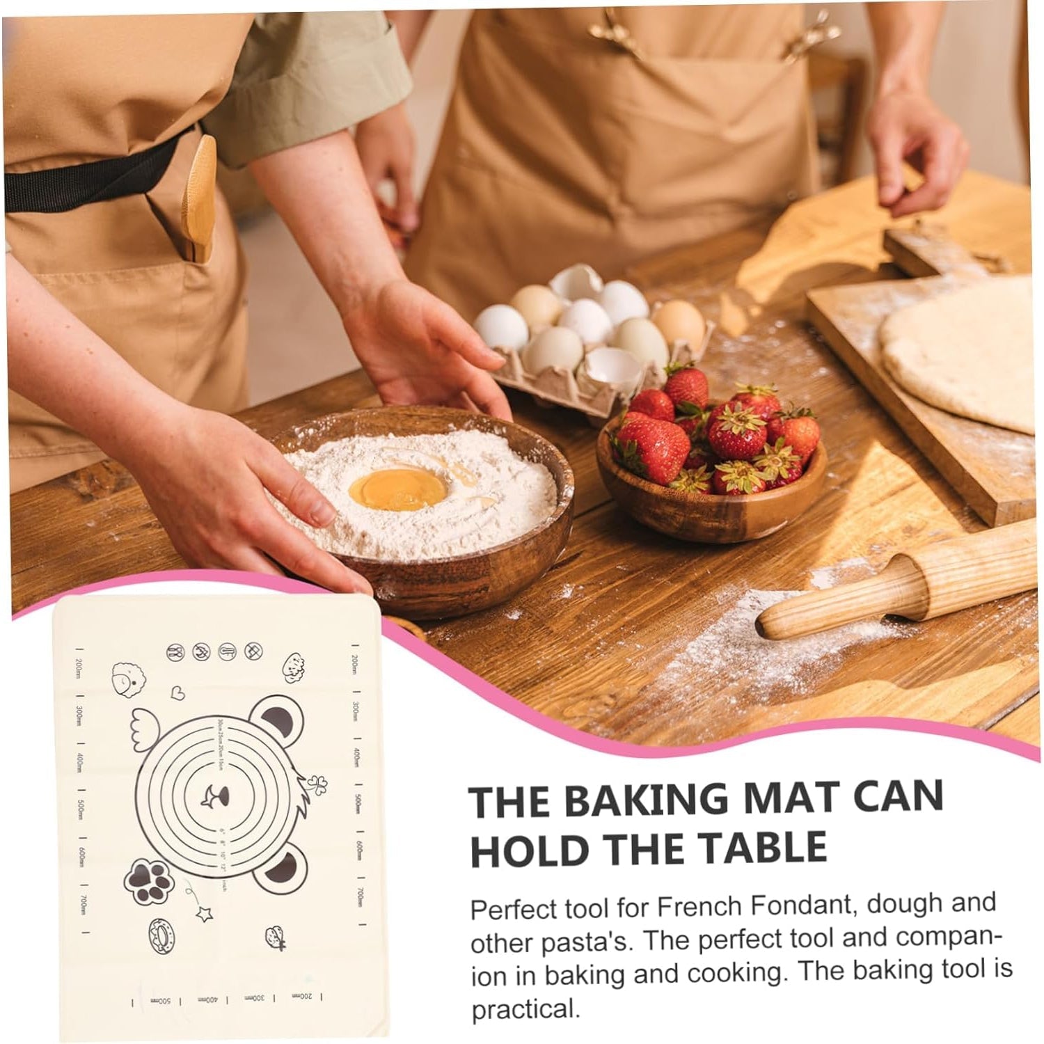 3 In 1 Low Silicone Baking Mat With Wooden Belan  Cake Scraper (3 Pcs Set  7050 Cm) 3 In 1 Low Silicone Baking Mat With Wooden Belan  Cake Scraper (3 Pcs Set  7050 Cm)